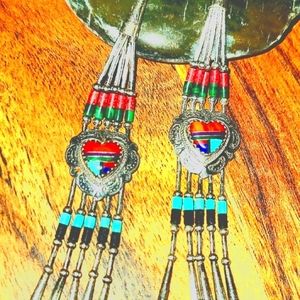 VINTAGE NAVAJO TURQUOISE HEART NATIVE AMERICAN JEWELRY SILVER
